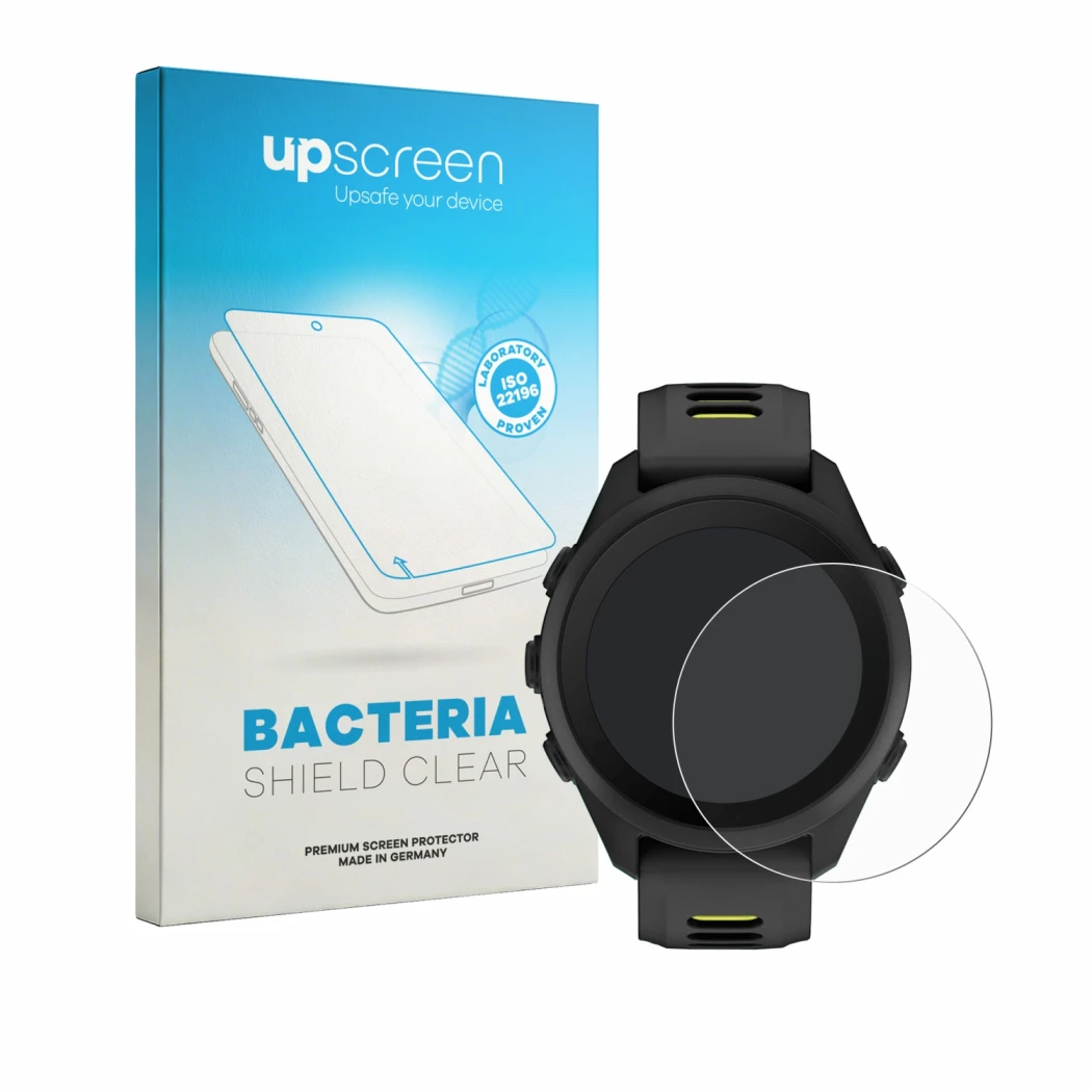 Front side of a product packaging with the brand logo upscreen. Next to it is the device Garmin Forerunner 170 shown with the