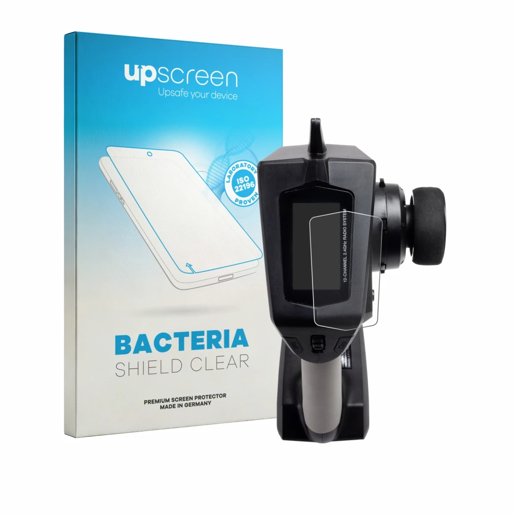 Front side of a product packaging with the brand logo upscreen. Next to it is the device Spektrum DXC Plus shown with the corr