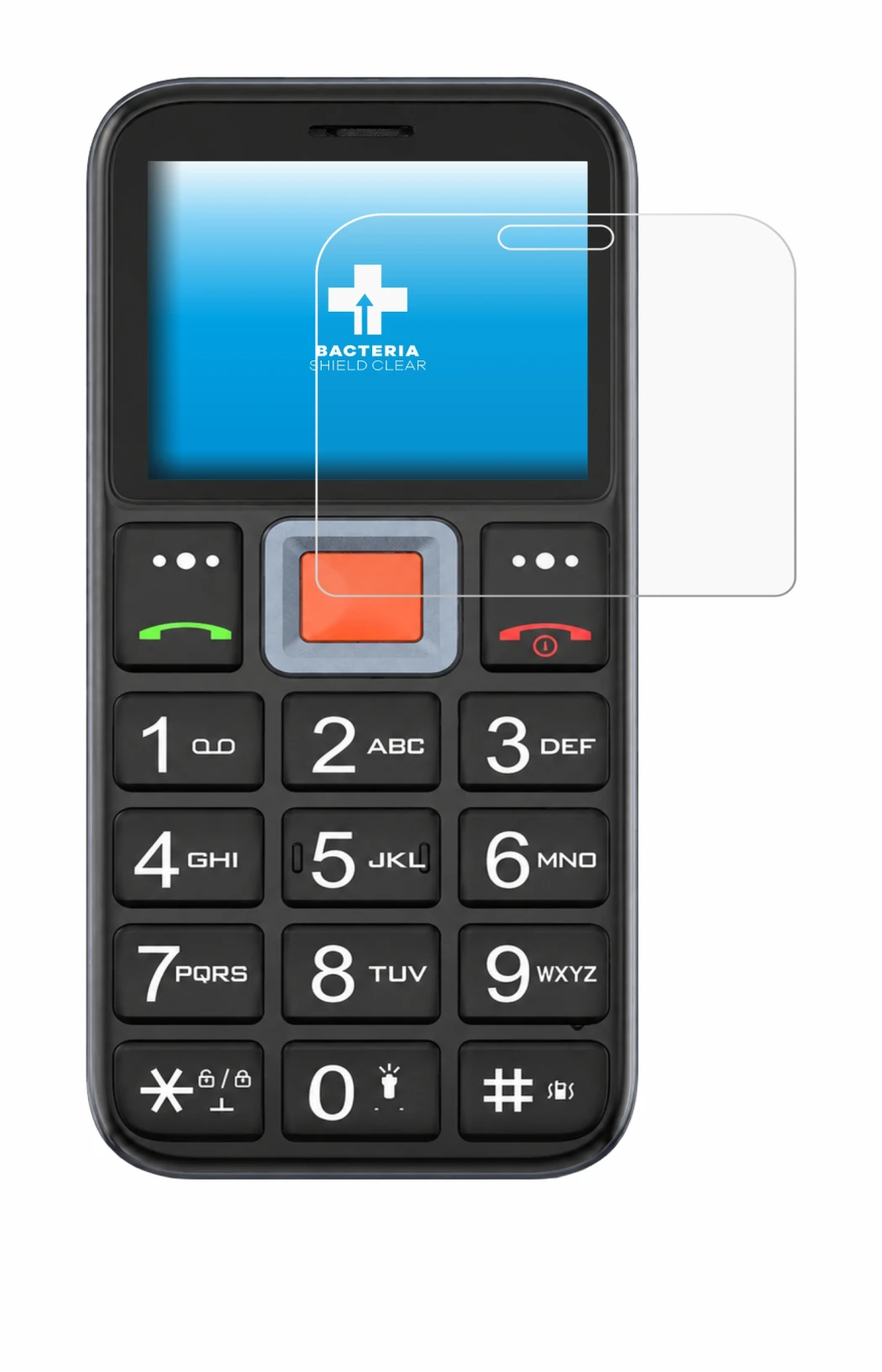 Image of the device Easyfone Prime A5 with a wide variety of screen protectors.