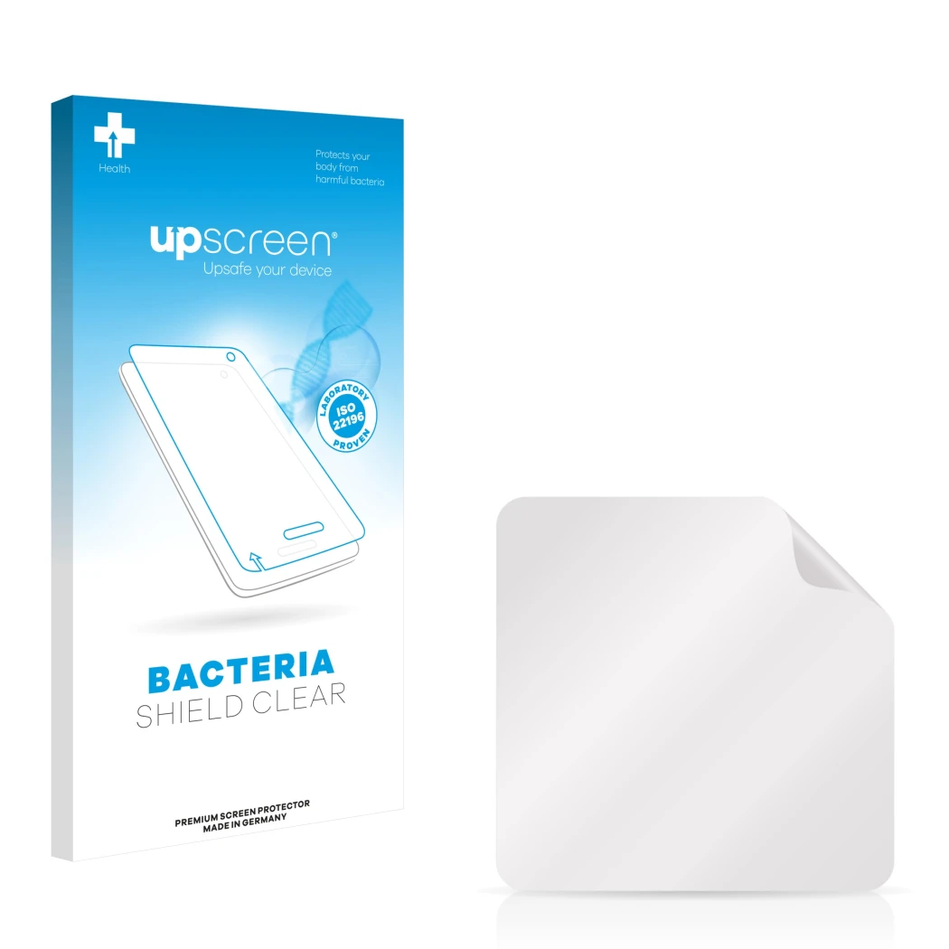 Front side of a product packaging with the brand logo upscreen. Next to it is the corresponding screen protector.
