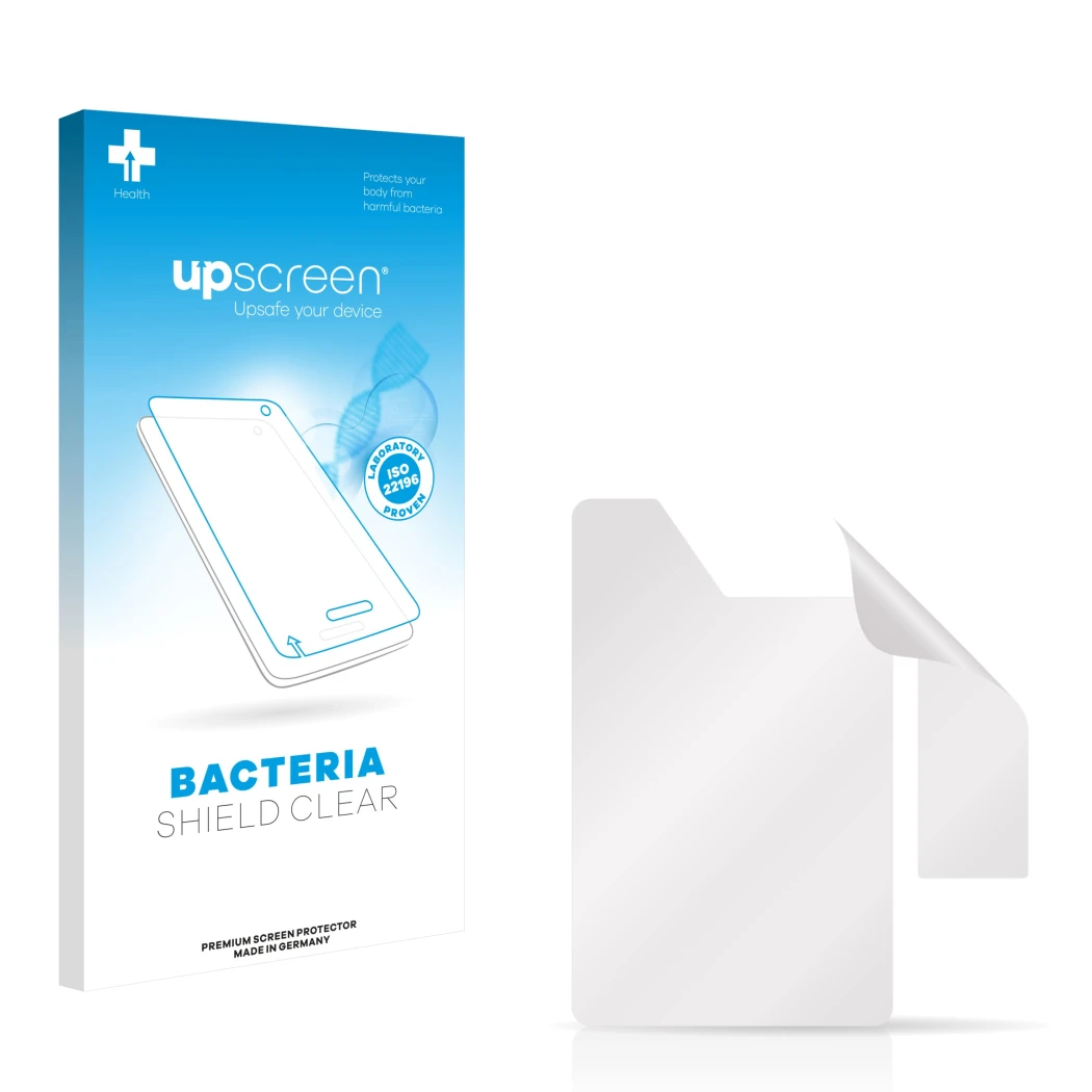 Front side of a product packaging with the brand logo upscreen. Next to it is the corresponding screen protector.