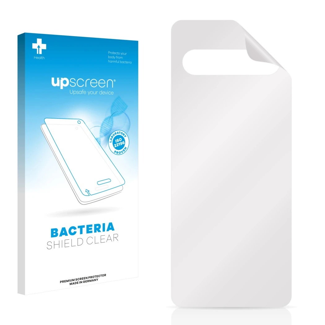 Front side of a product packaging with the brand logo upscreen. Next to it is the corresponding screen protector.