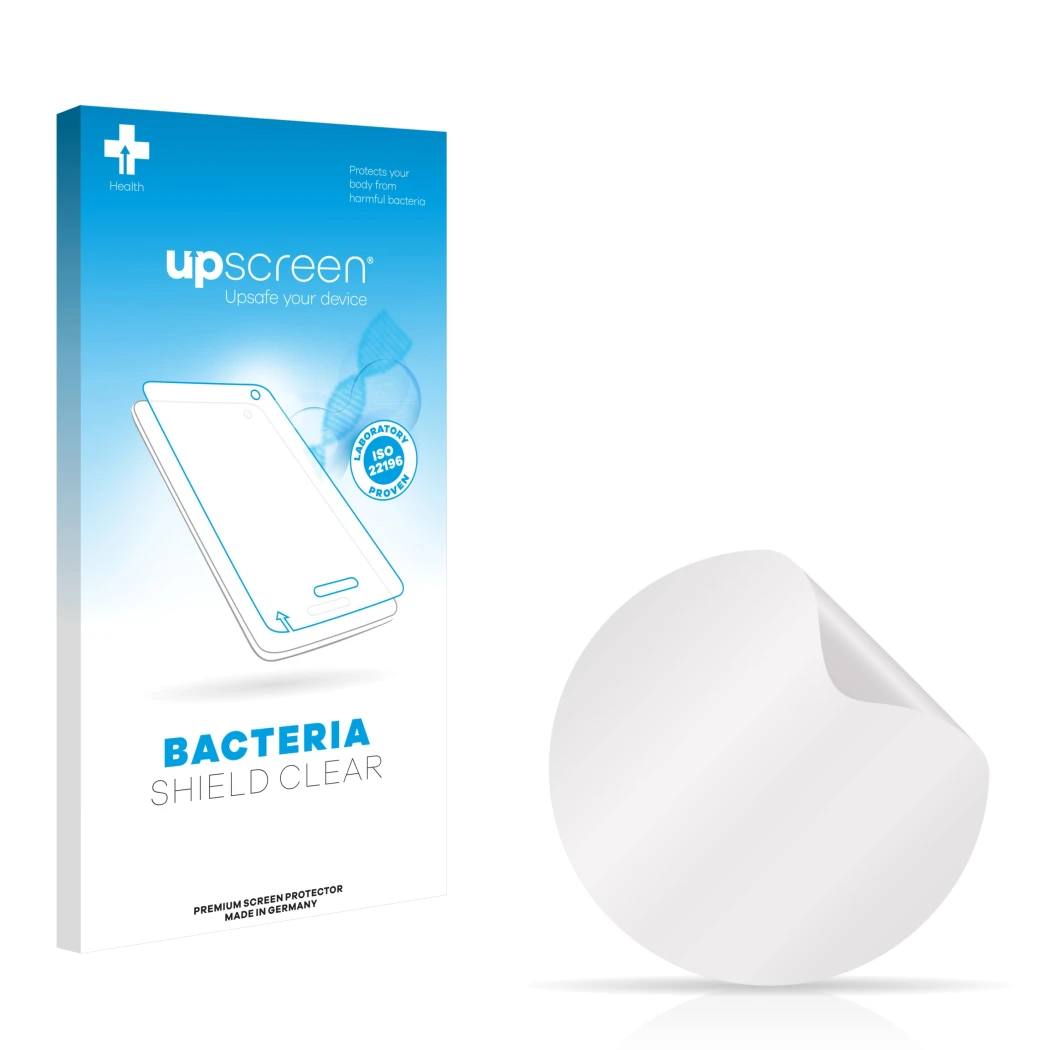 Front side of a product packaging with the brand logo upscreen. Next to it is the corresponding screen protector.