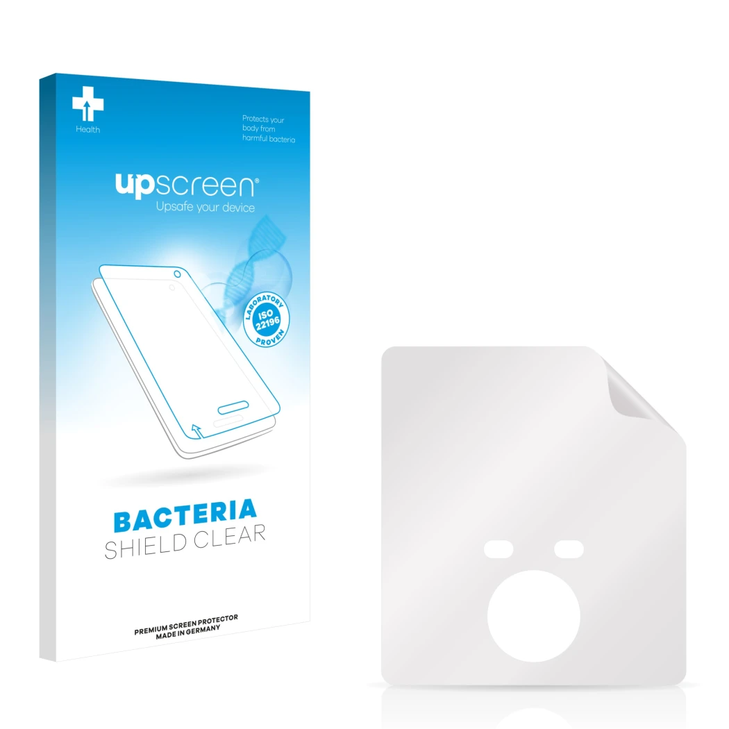 Front side of a product packaging with the brand logo upscreen. Next to it is the corresponding screen protector.