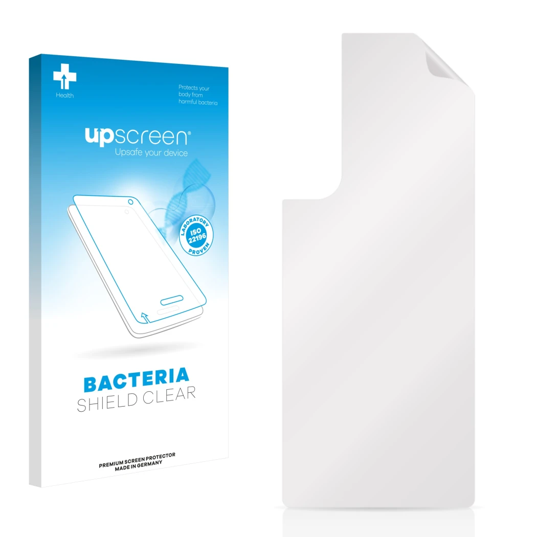 Front side of a product packaging with the brand logo upscreen. Next to it is the corresponding screen protector.
