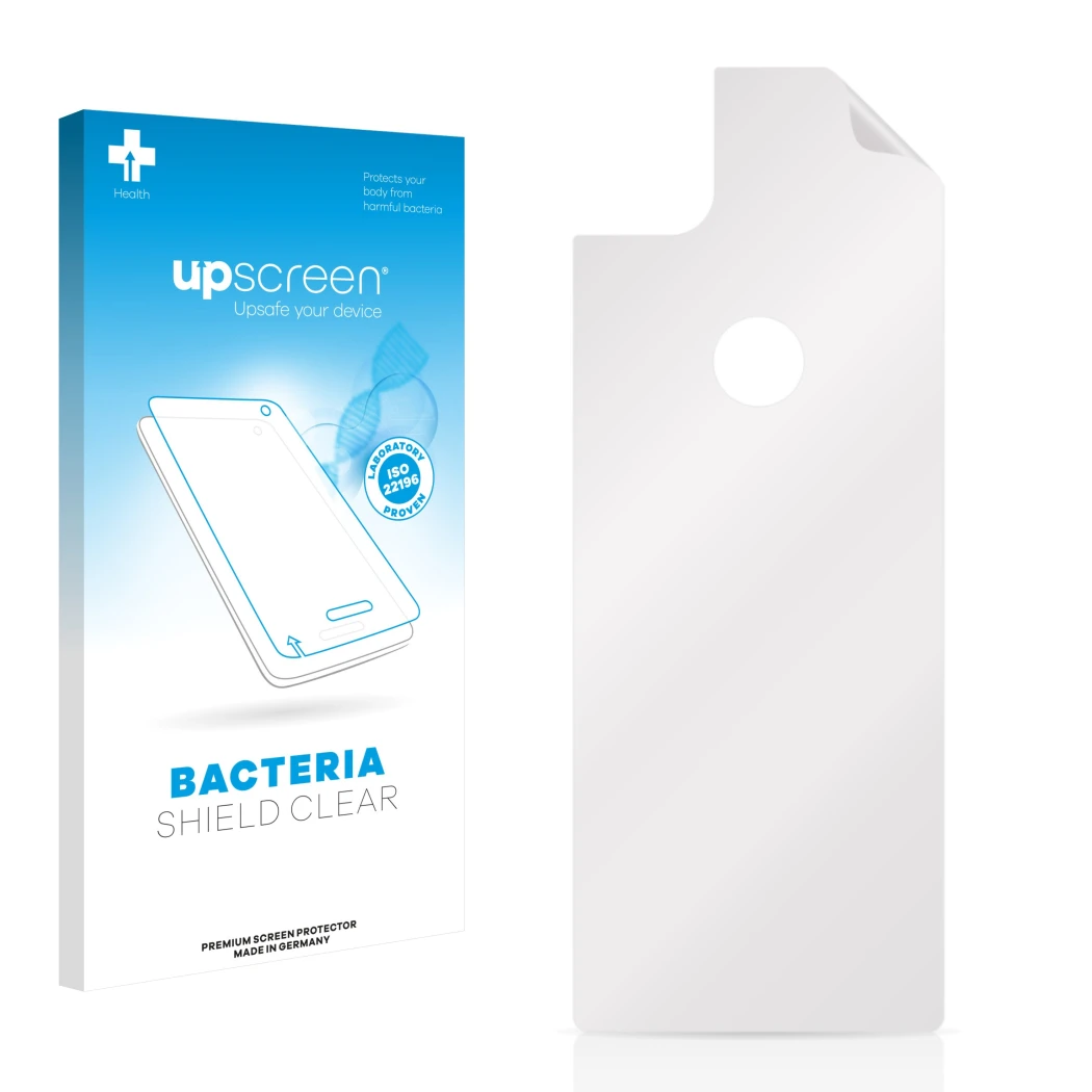 Front side of a product packaging with the brand logo upscreen. Next to it is the corresponding screen protector.