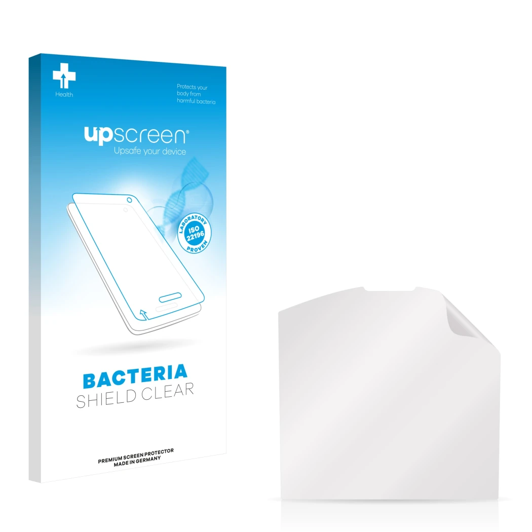 Front side of a product packaging with the brand logo upscreen. Next to it is the corresponding screen protector.