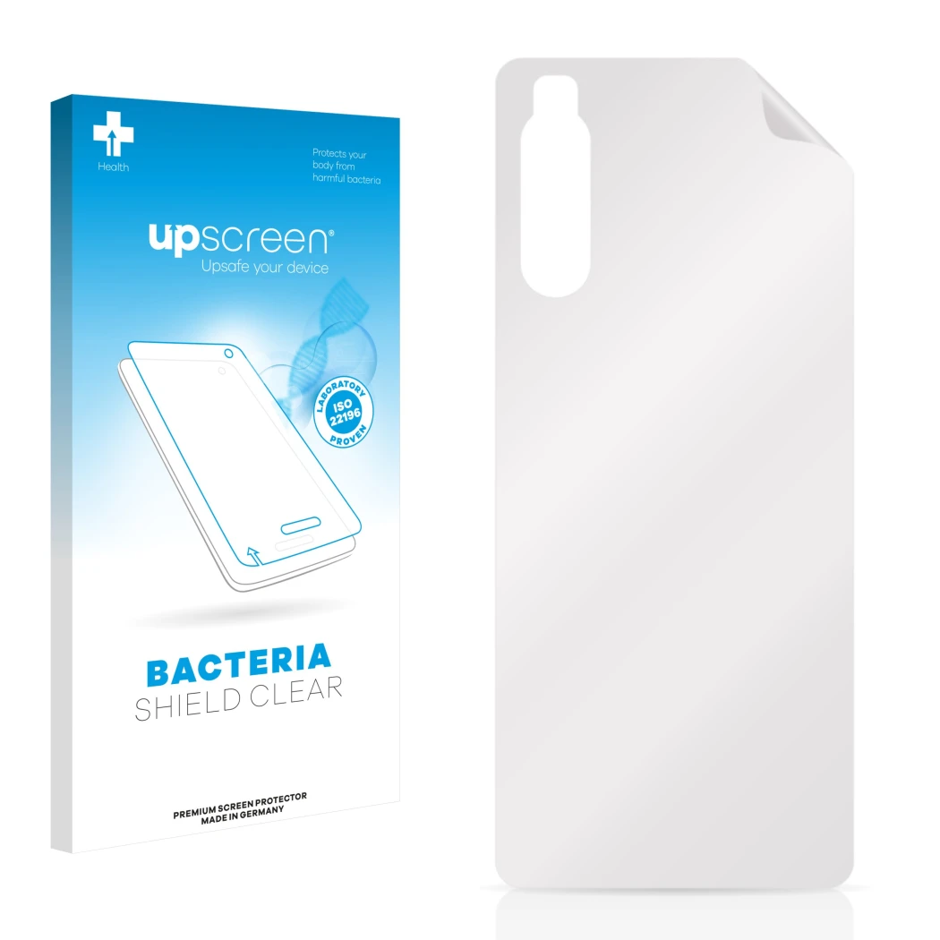 Front side of a product packaging with the brand logo upscreen. Next to it is the corresponding screen protector.