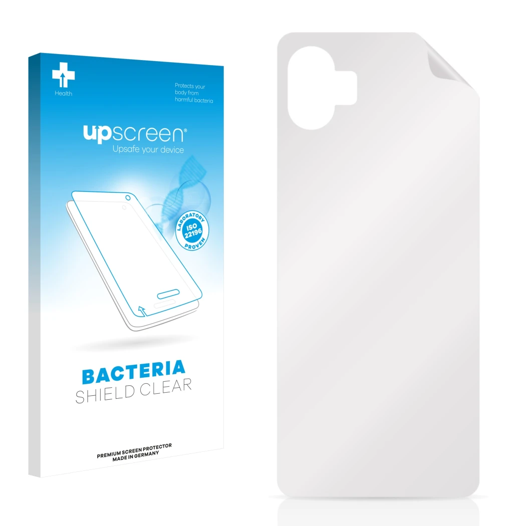 Front side of a product packaging with the brand logo upscreen. Next to it is the corresponding screen protector.