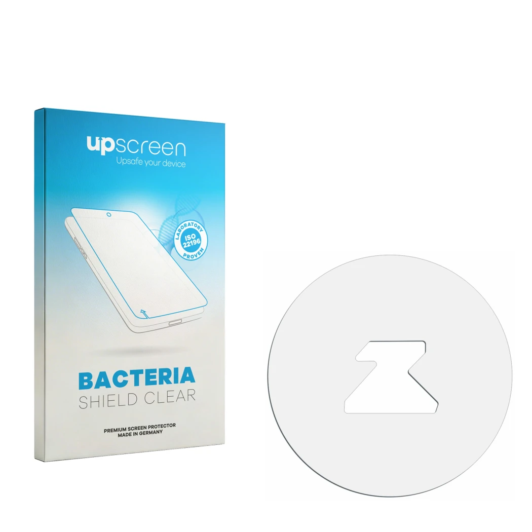 Front side of a product packaging with the brand logo upscreen. Next to it is the corresponding screen protector.