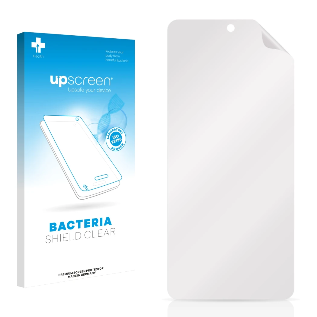 Front side of a product packaging with the brand logo upscreen. Next to it is the corresponding screen protector.