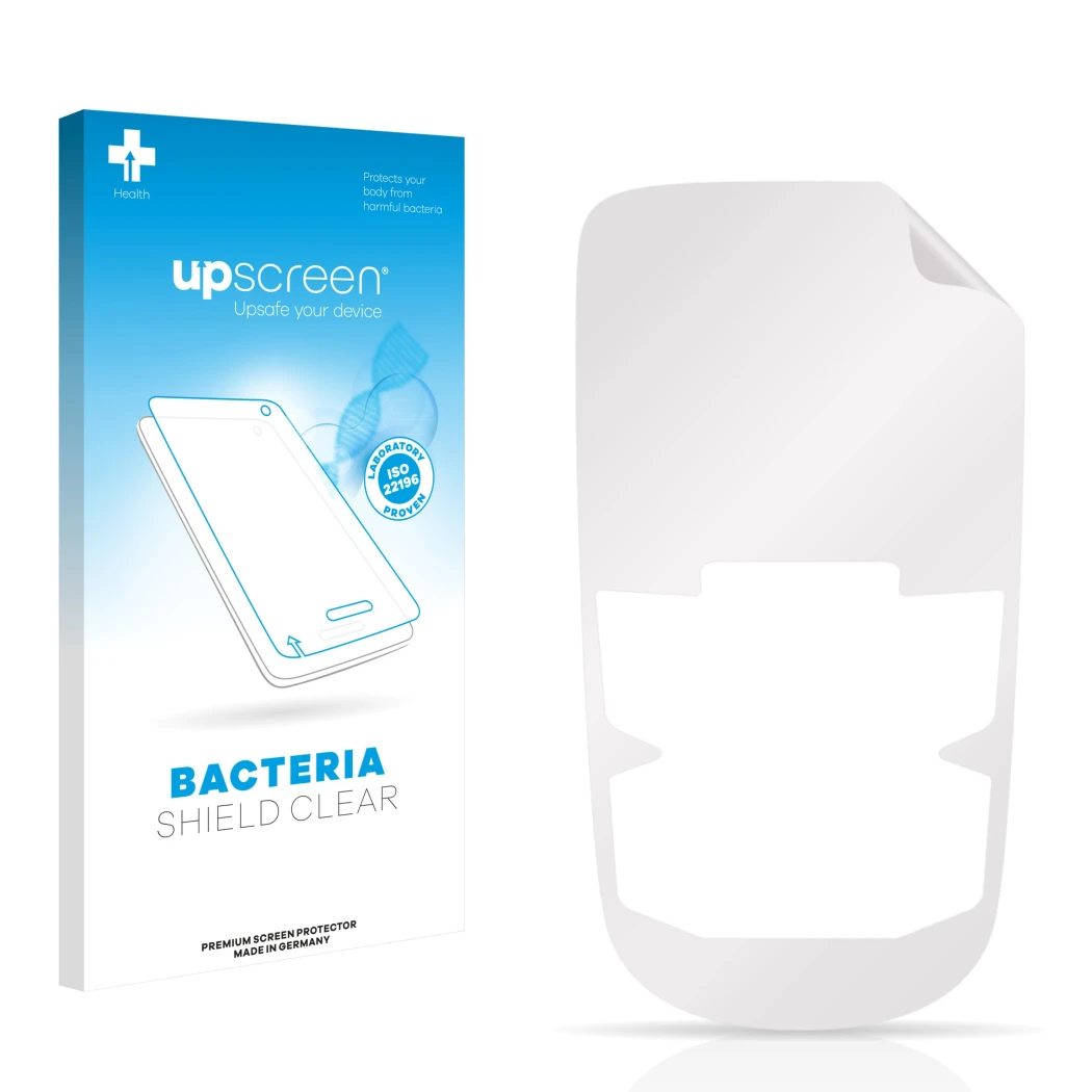 Front side of a product packaging with the brand logo upscreen. Next to it is the corresponding screen protector.