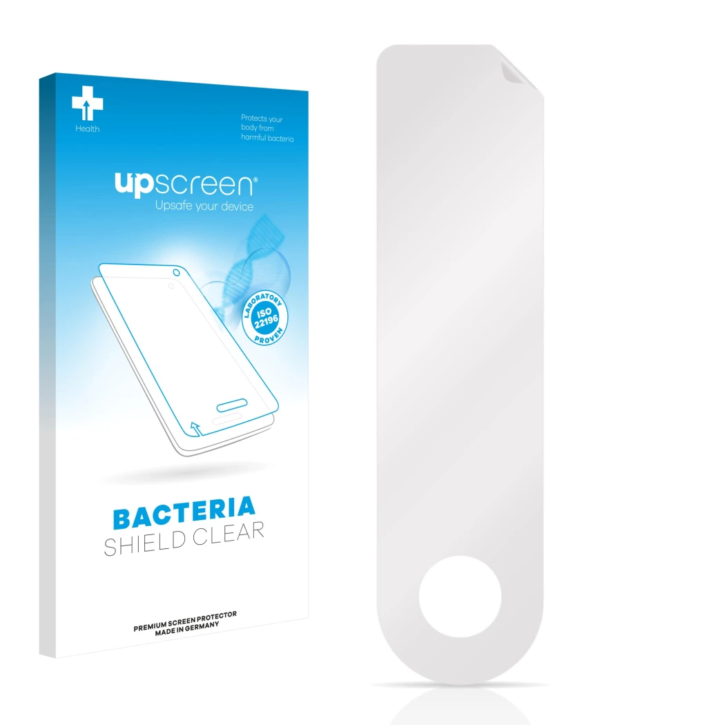Front side of a product packaging with the brand logo upscreen. Next to it is the corresponding screen protector.