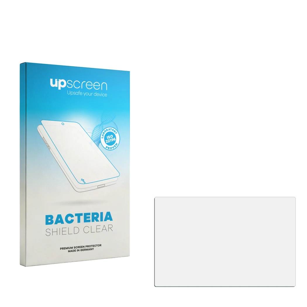Front side of a product packaging with the brand logo upscreen. Next to it is the corresponding screen protector.
