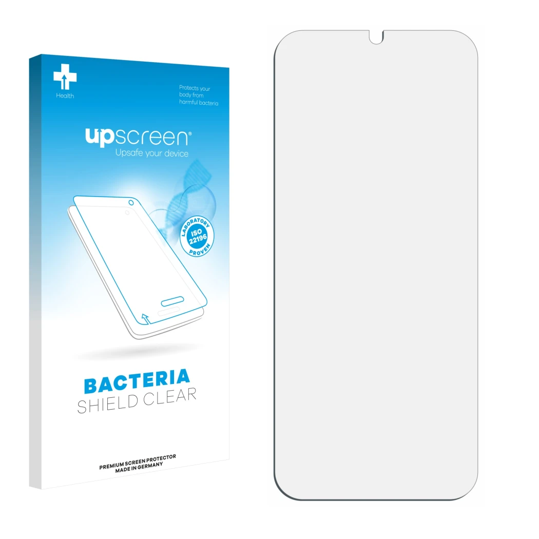 Front side of a product packaging with the brand logo upscreen. Next to it is the corresponding screen protector.