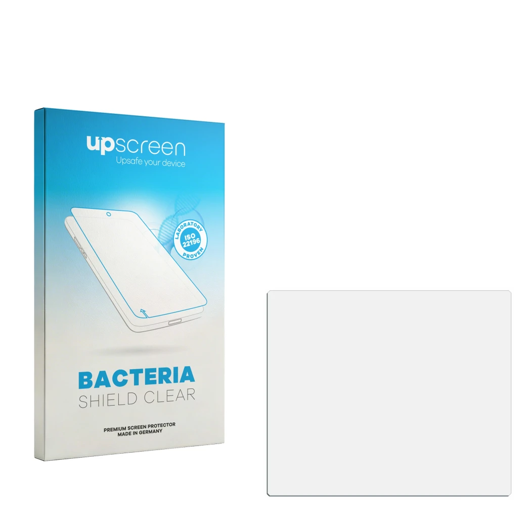 Front side of a product packaging with the brand logo upscreen. Next to it is the corresponding screen protector.