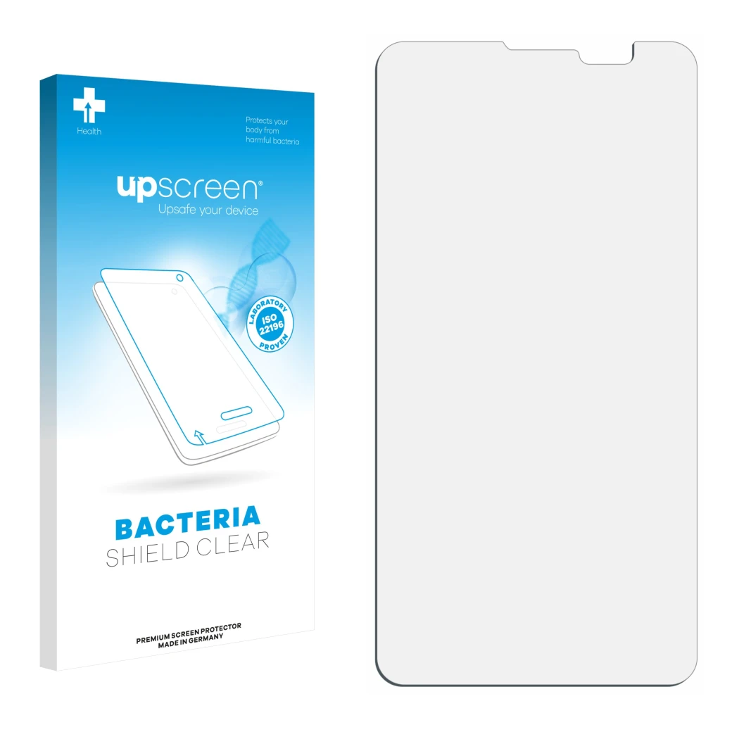 Front side of a product packaging with the brand logo upscreen. Next to it is the corresponding screen protector.