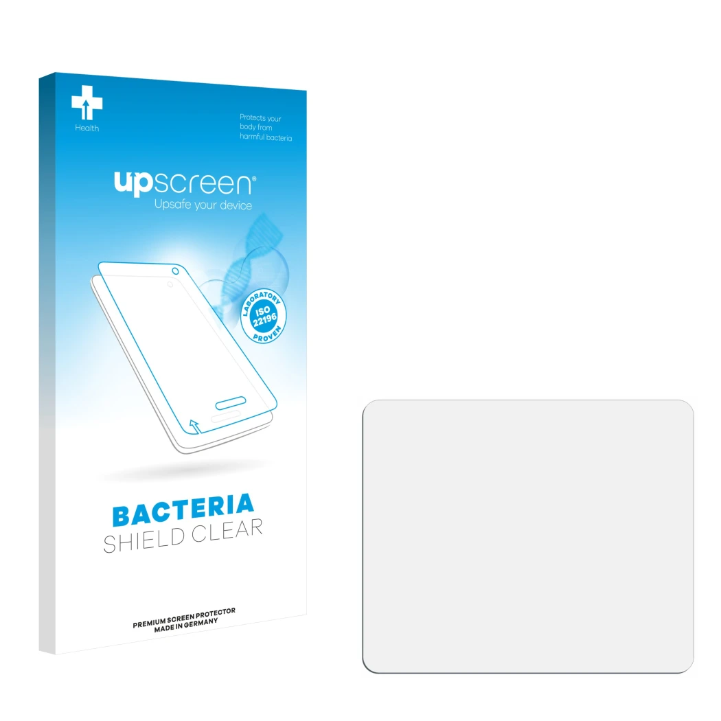 Front side of a product packaging with the brand logo upscreen. Next to it is the corresponding screen protector.