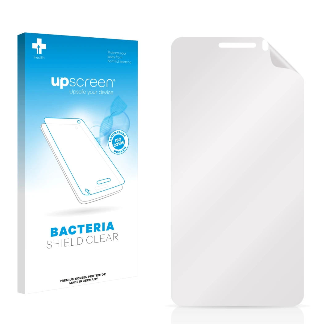 Front side of a product packaging with the brand logo upscreen. Next to it is the corresponding screen protector.