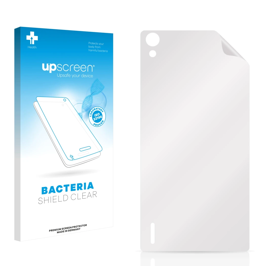 Front side of a product packaging with the brand logo upscreen. Next to it is the corresponding screen protector.