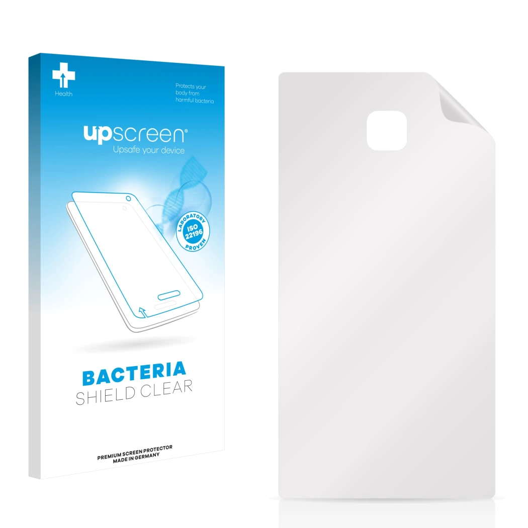 Front side of a product packaging with the brand logo upscreen. Next to it is the corresponding screen protector.