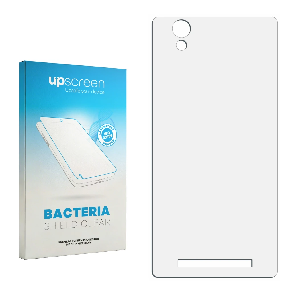 Front side of a product packaging with the brand logo upscreen. Next to it is the corresponding screen protector.