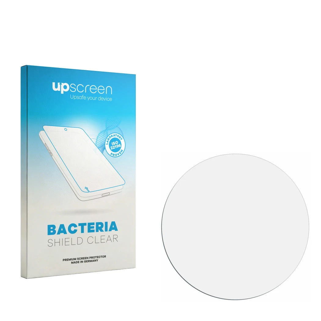 Front side of a product packaging with the brand logo upscreen. Next to it is the corresponding screen protector.