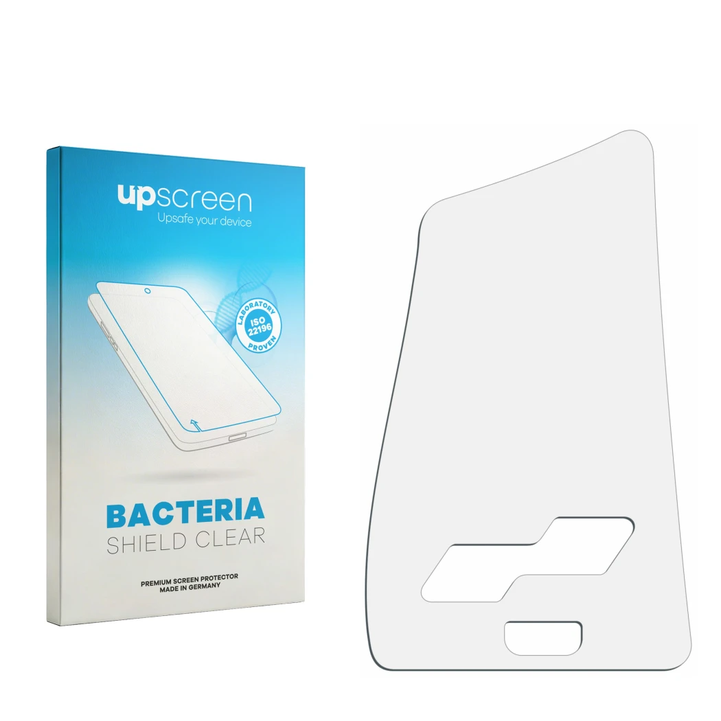 Front side of a product packaging with the brand logo upscreen. Next to it is the corresponding screen protector.