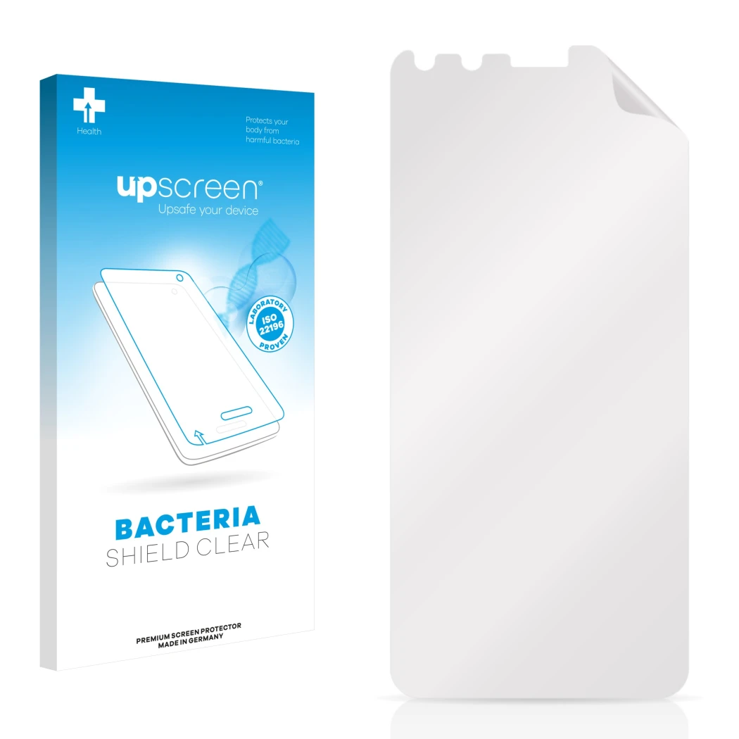 Front side of a product packaging with the brand logo upscreen. Next to it is the corresponding screen protector.