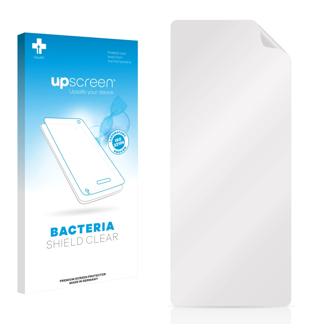 Front side of a product packaging with the brand logo upscreen. Next to it is the corresponding screen protector.