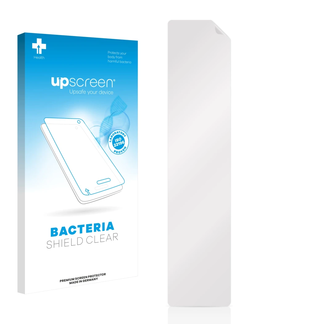 Front side of a product packaging with the brand logo upscreen. Next to it is the corresponding screen protector.