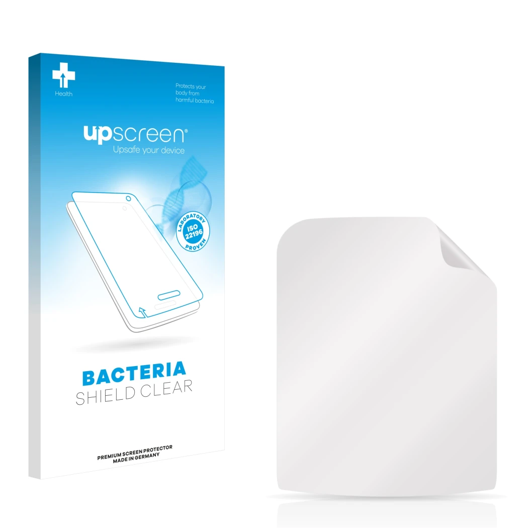 Front side of a product packaging with the brand logo upscreen. Next to it is the corresponding screen protector.