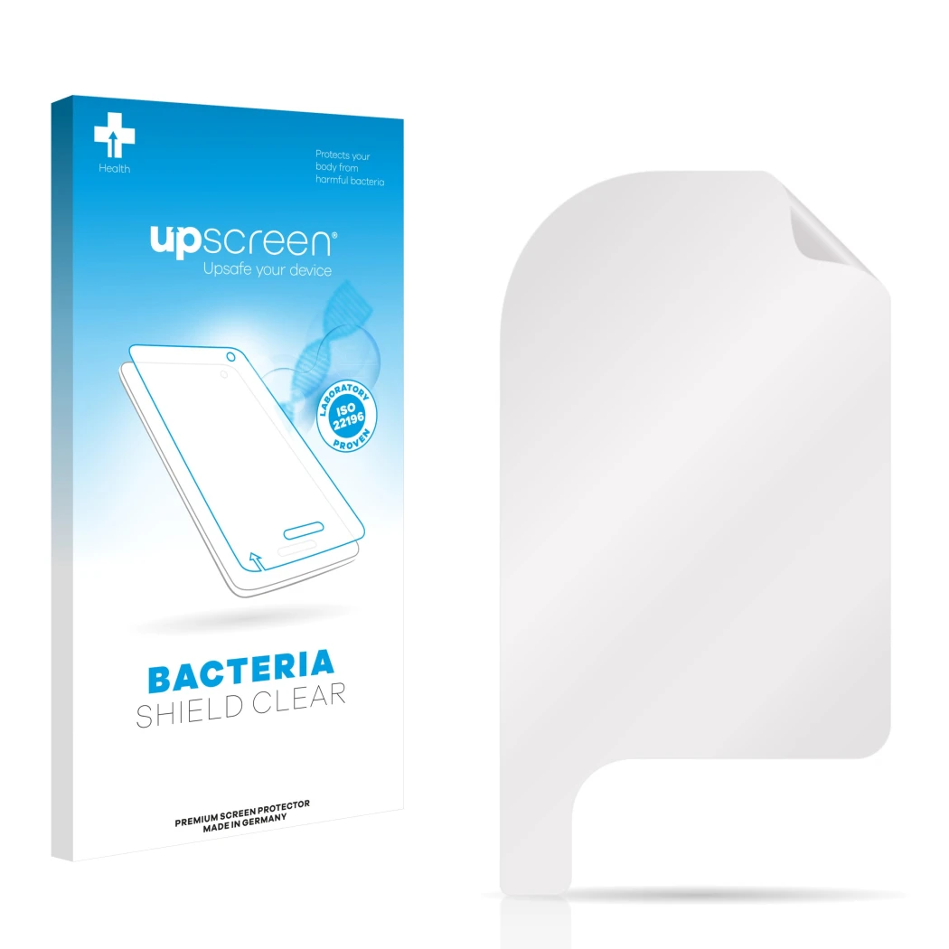 Front side of a product packaging with the brand logo upscreen. Next to it is the corresponding screen protector.