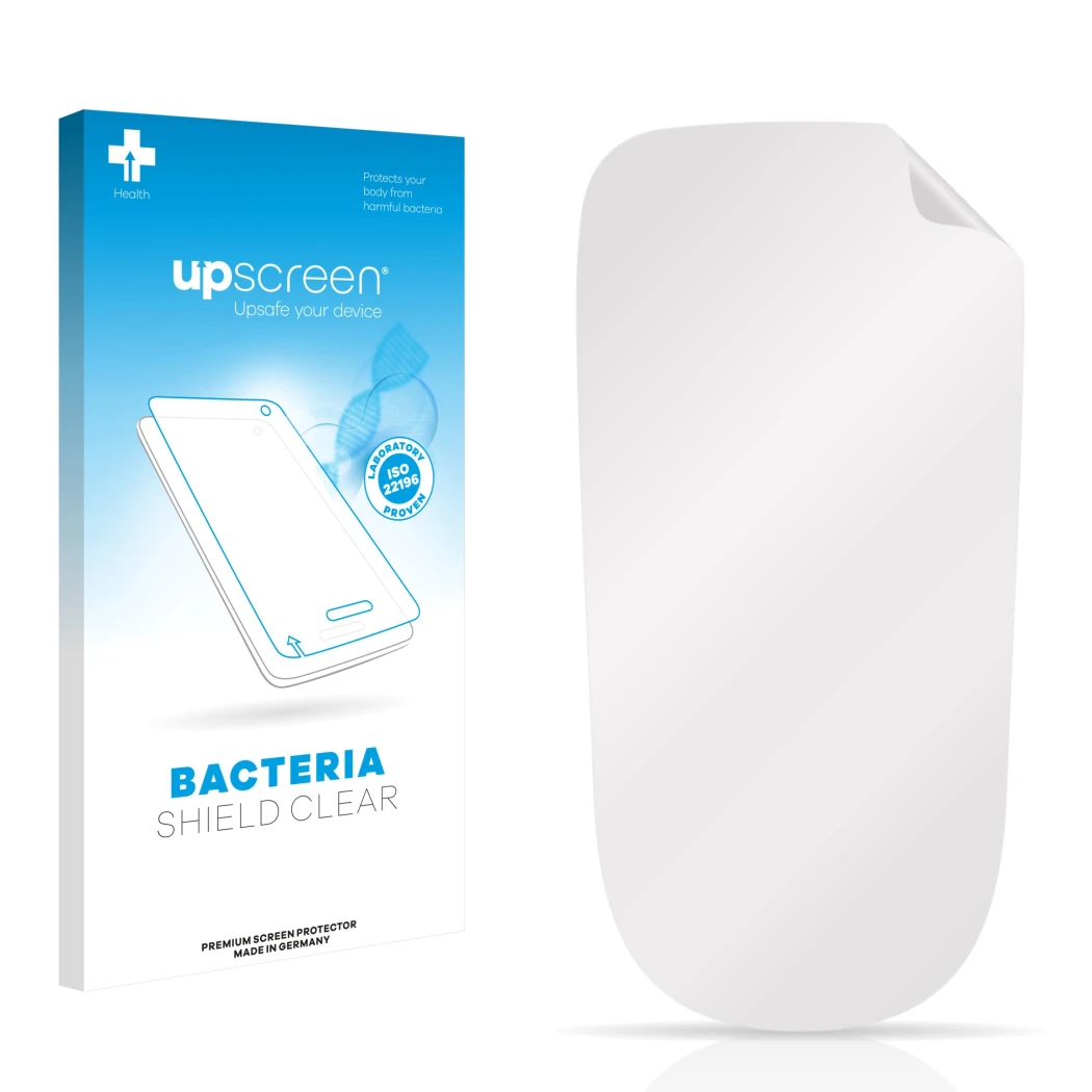 Front side of a product packaging with the brand logo upscreen. Next to it is the corresponding screen protector.