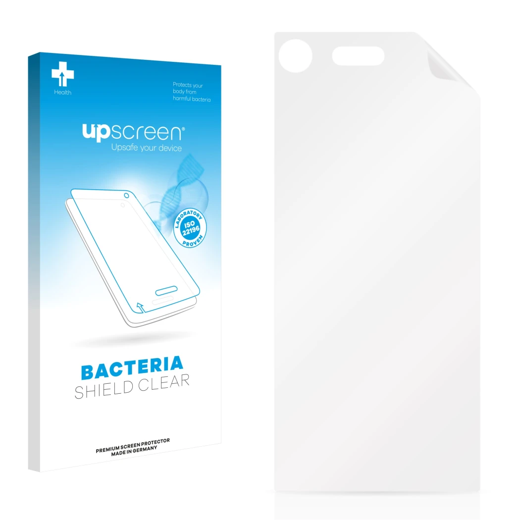 Front side of a product packaging with the brand logo upscreen. Next to it is the corresponding screen protector.