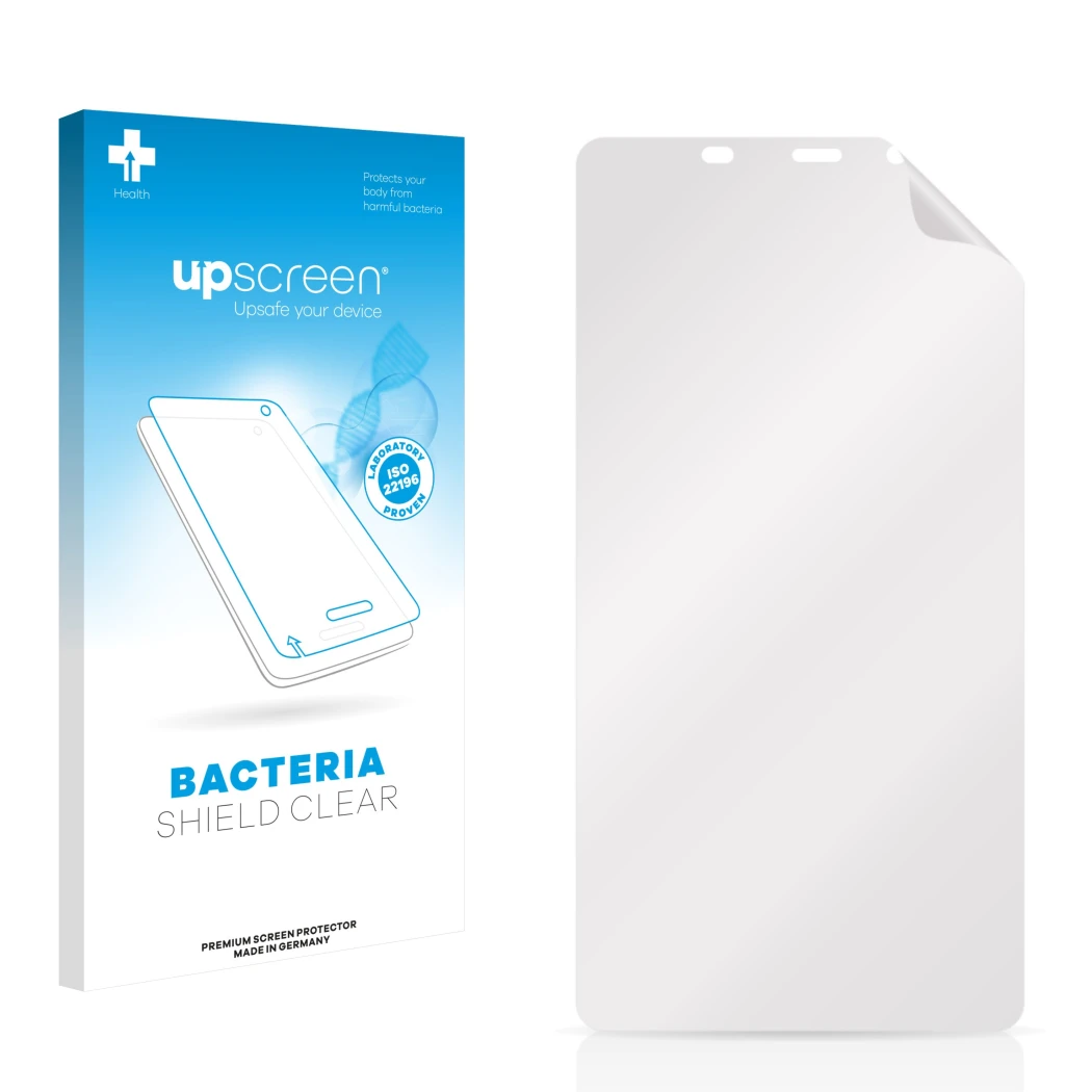 Front side of a product packaging with the brand logo upscreen. Next to it is the corresponding screen protector.