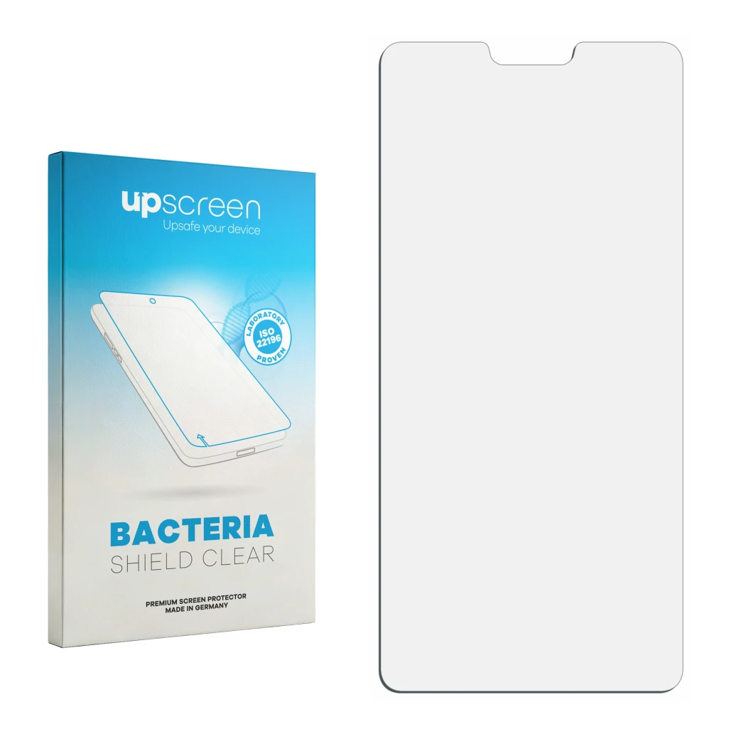 Front side of a product packaging with the brand logo upscreen. Next to it is the corresponding screen protector.