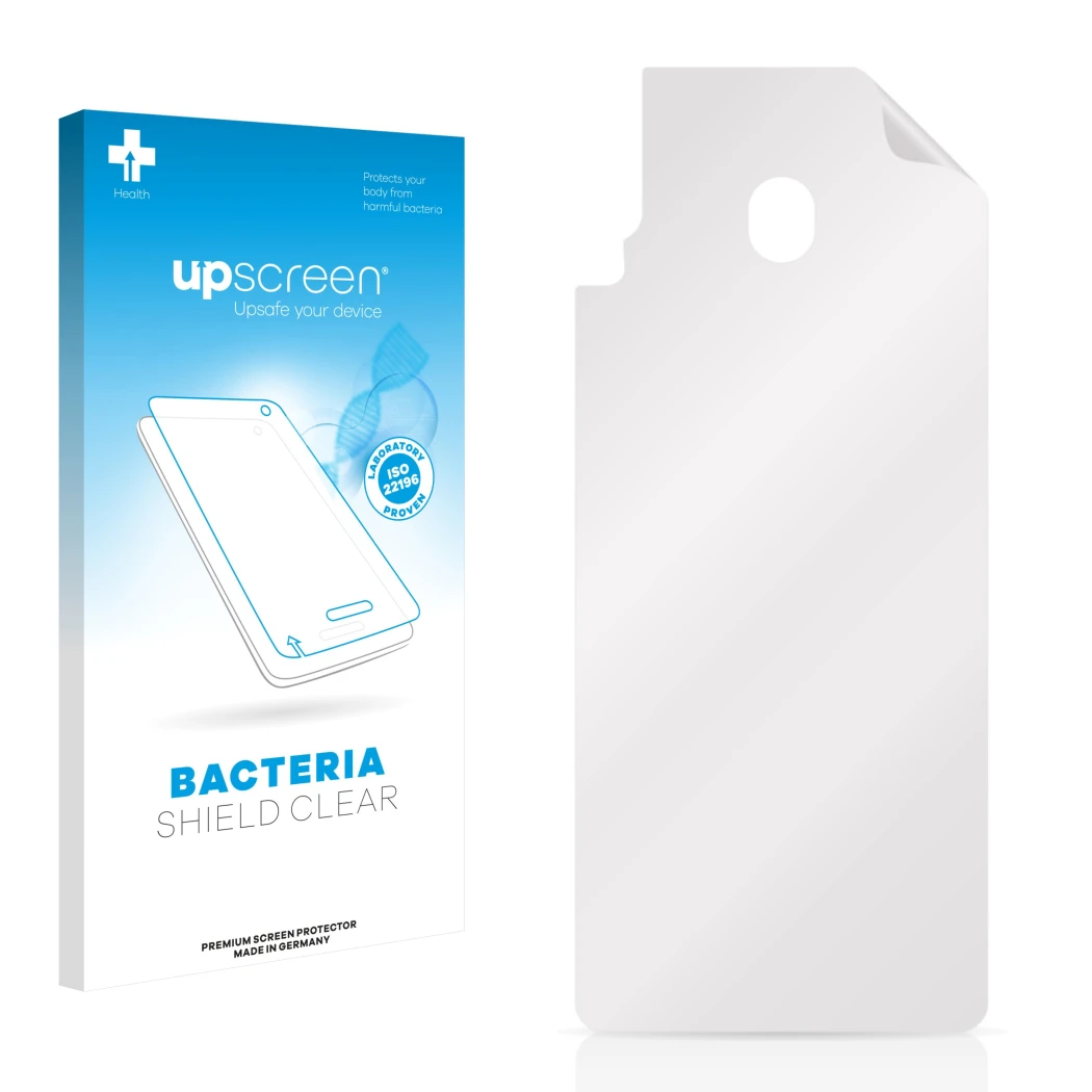 Front side of a product packaging with the brand logo upscreen. Next to it is the corresponding screen protector.