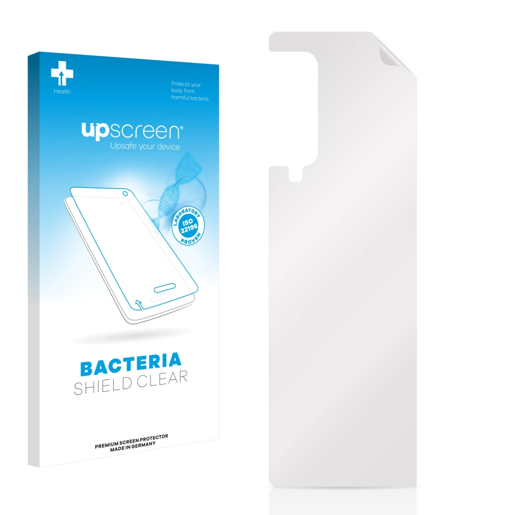 Front side of a product packaging with the brand logo upscreen. Next to it is the corresponding screen protector.