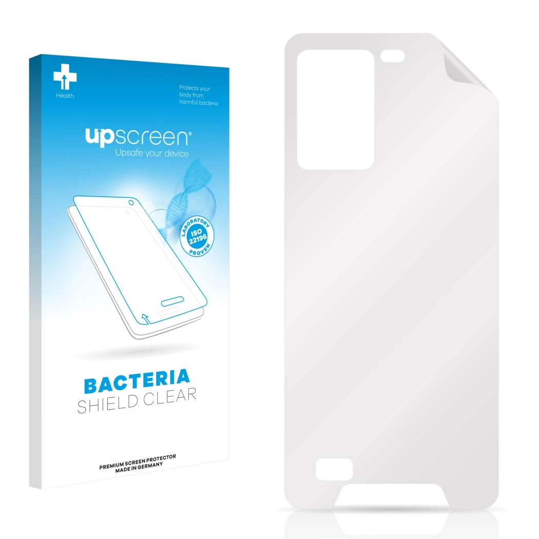 Front side of a product packaging with the brand logo upscreen. Next to it is the corresponding screen protector.