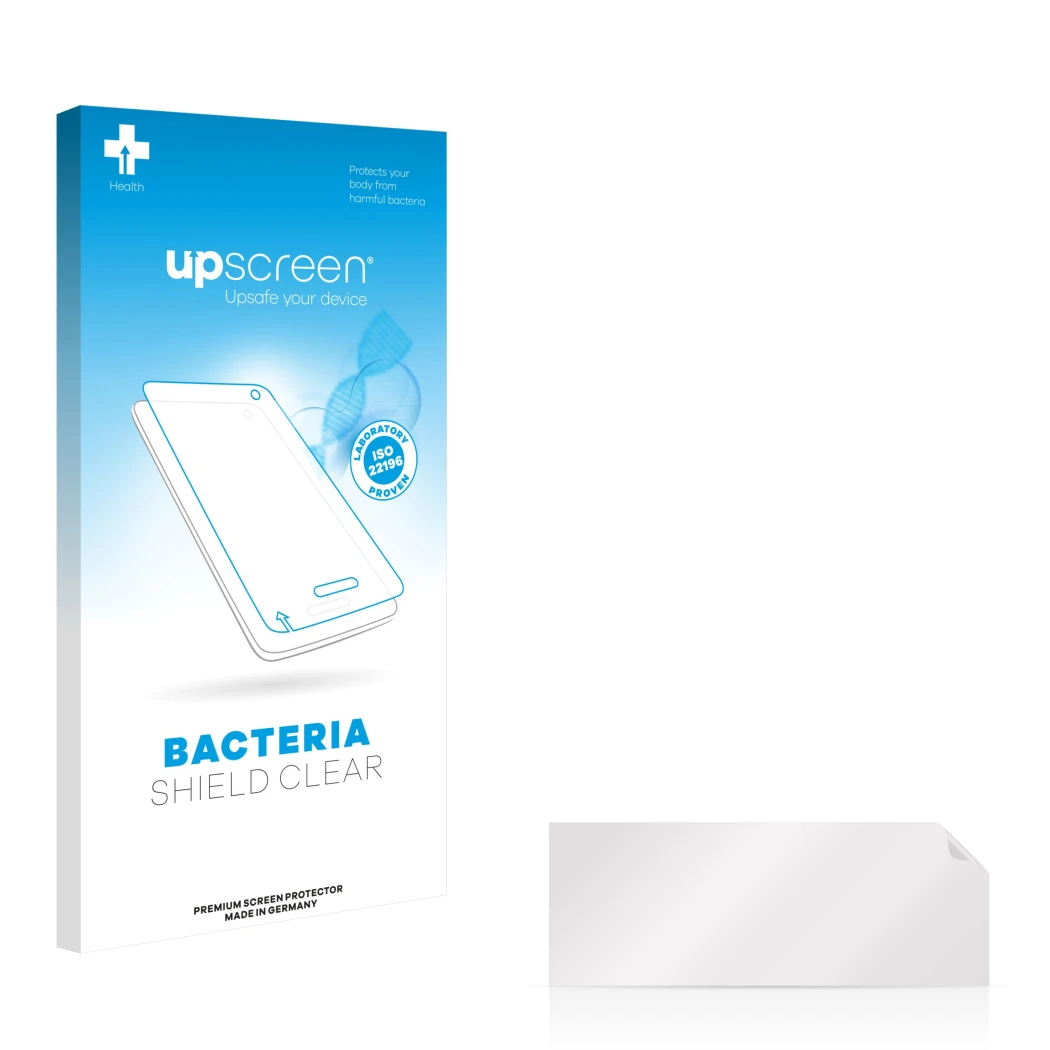 Front side of a product packaging with the brand logo upscreen. Next to it is the corresponding screen protector.