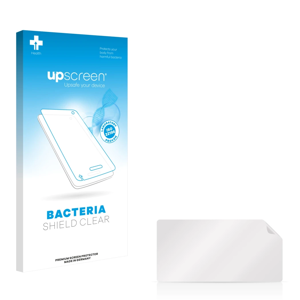 Front side of a product packaging with the brand logo upscreen. Next to it is the corresponding screen protector.