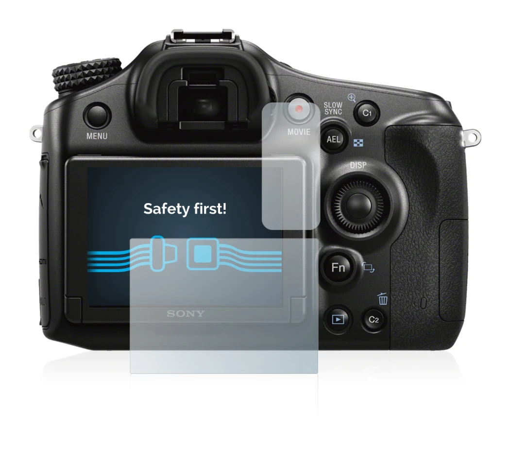Image of the device Sony Alpha 68 with a wide variety of screen protectors.