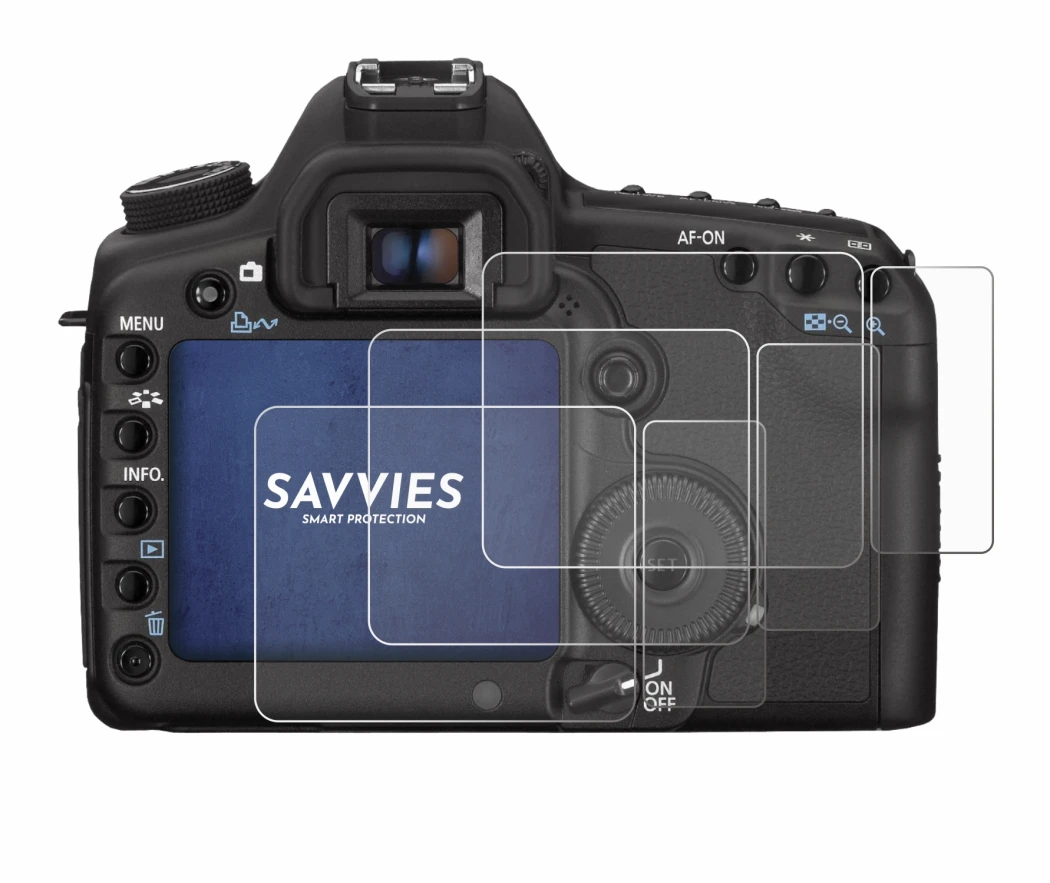 Image of the device Canon EOS 5D Mark II with a wide variety of screen protectors.