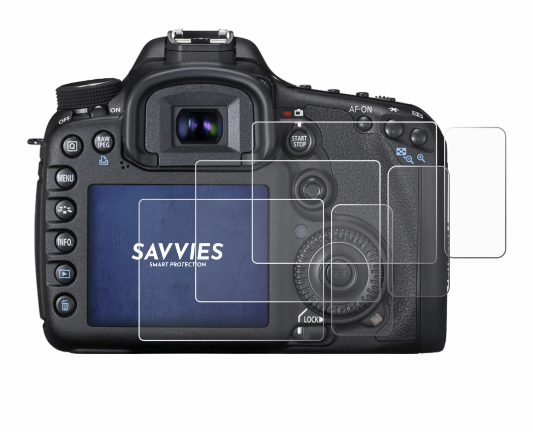 Image of the device Canon EOS 7D with a wide variety of screen protectors.