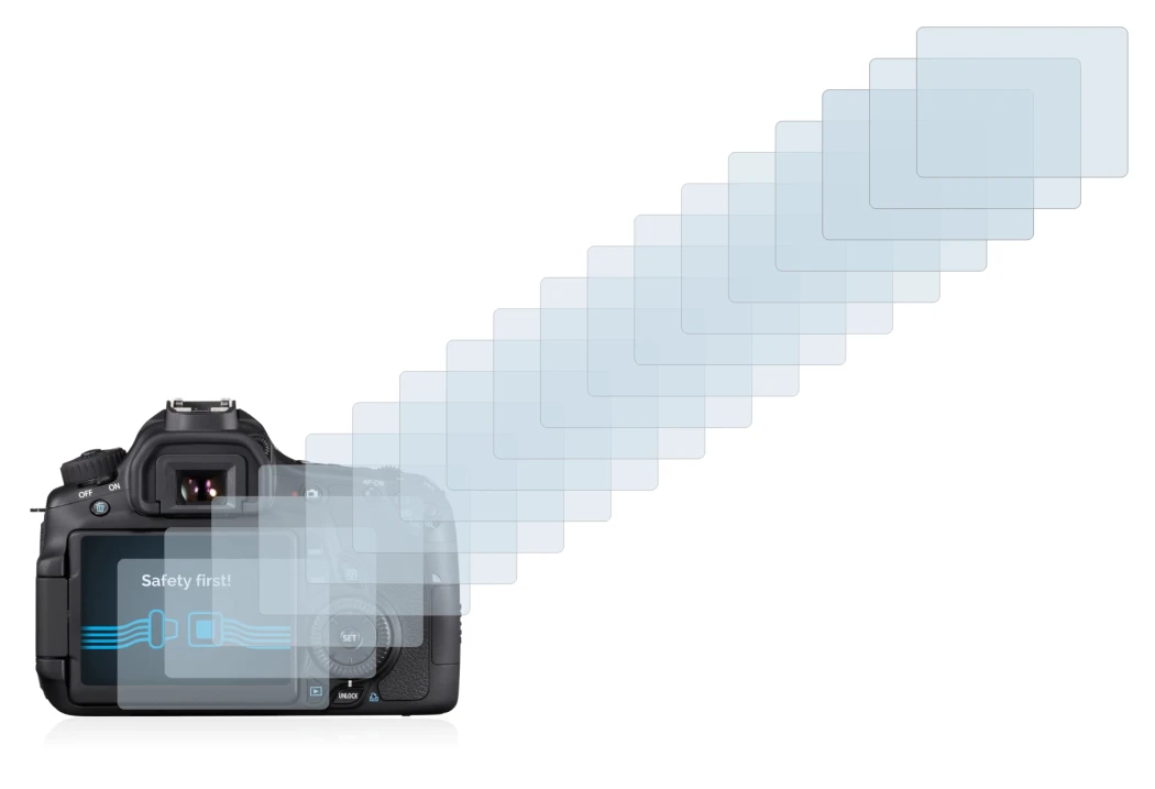 Image of the device Canon EOS 60D with a wide variety of screen protectors.