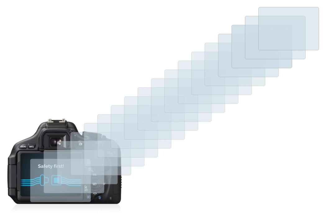 Image of the device Canon EOS 600D with a wide variety of screen protectors.