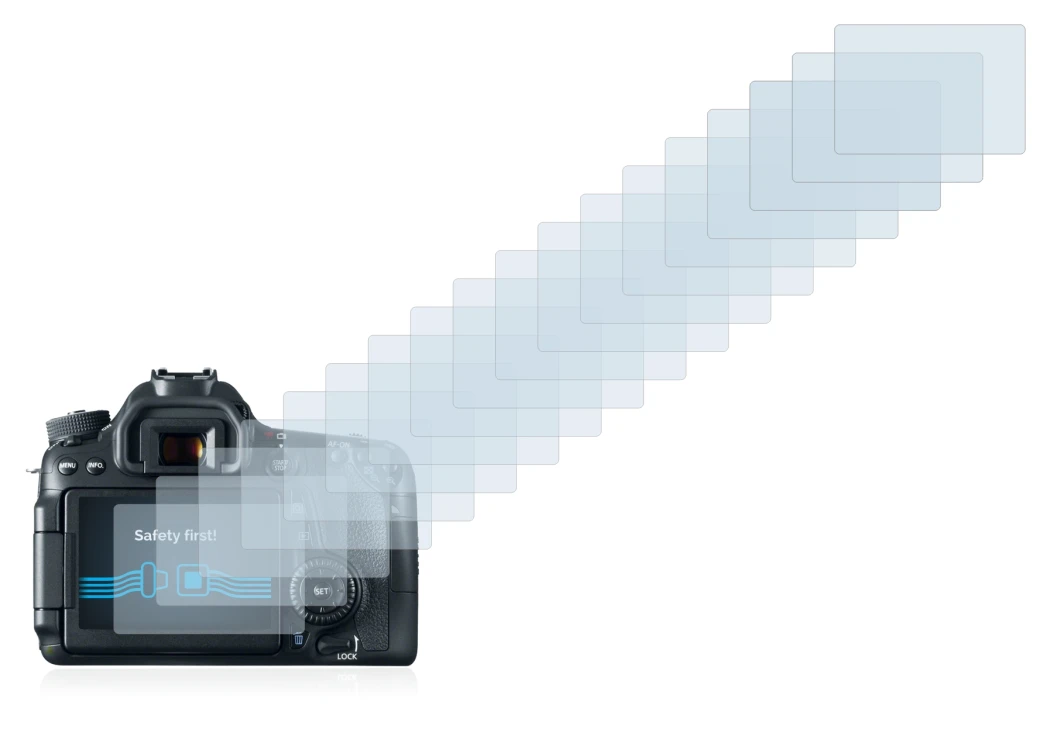 Image of the device Canon EOS 70D with a wide variety of screen protectors.