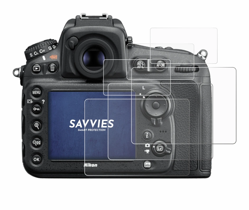 Image of the device Nikon D810 with a wide variety of screen protectors.