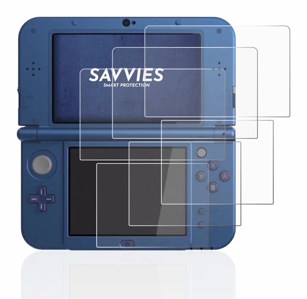 Image of the device Nintendo New 3DS XL with a wide variety of screen protectors.